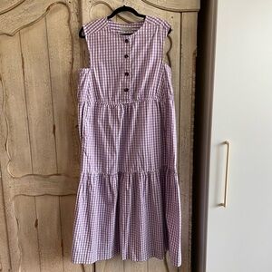 EVERLANE The Tiered Sleeveless Button Down Midi Dress Orchid Gingham Size Medium